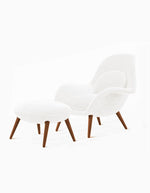 Swoon Lounge Petit Armchair And Stool, White, Wood Leg｜ DC Concept