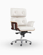 Classical EM Designer Office Chair, White Premium Leather/ Walnut｜ DC Concept