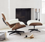 Classic Designer EM Lounge Chair And Ottoman, Walnut/ White Leather｜ DC Concept