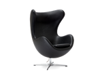 Arne Jacobsen Style Egg Chair And Ottoman In Black Premium Leather｜ DC Concept